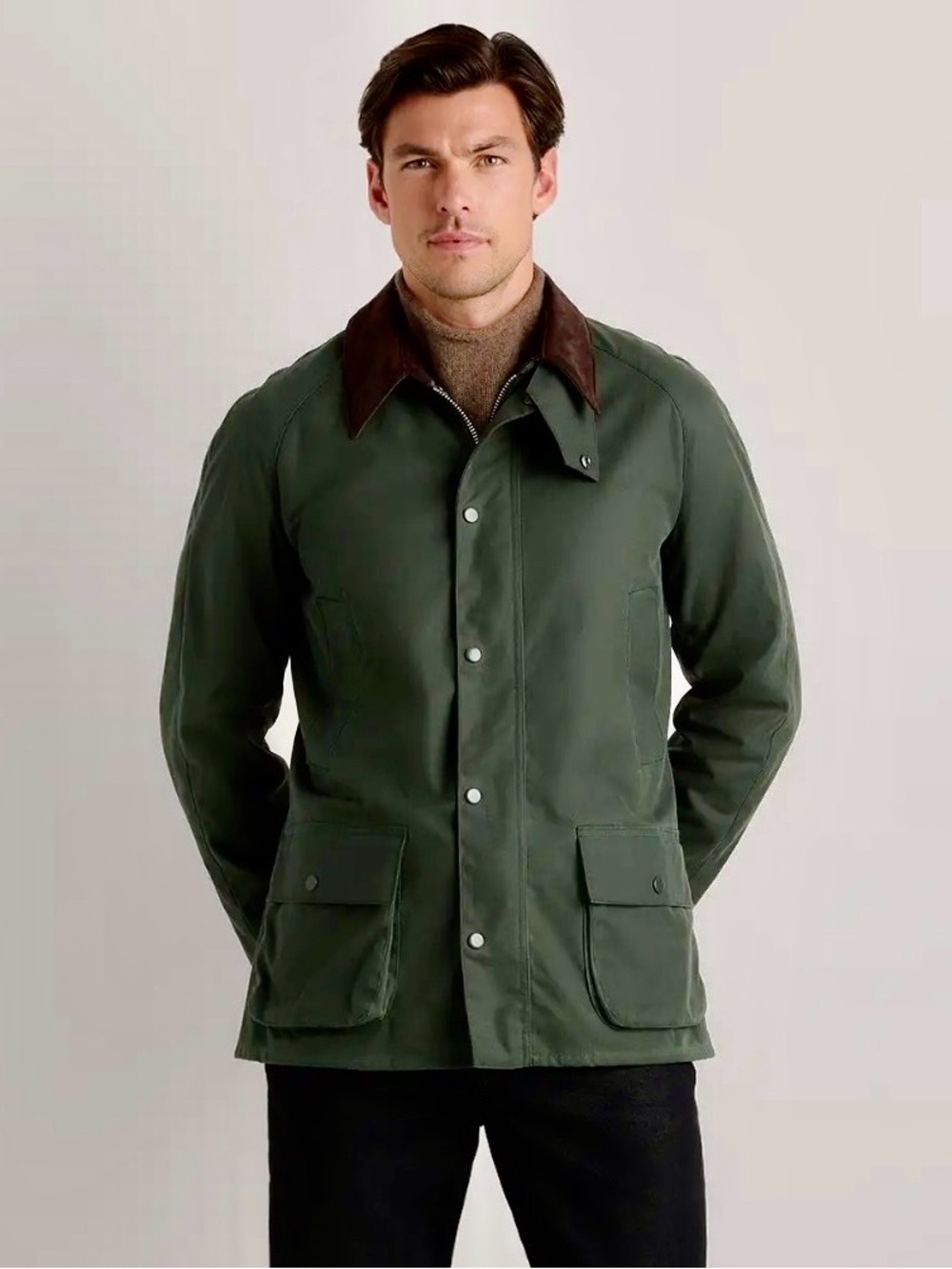 Men's Classic Green Field Jacket with Brown Collar